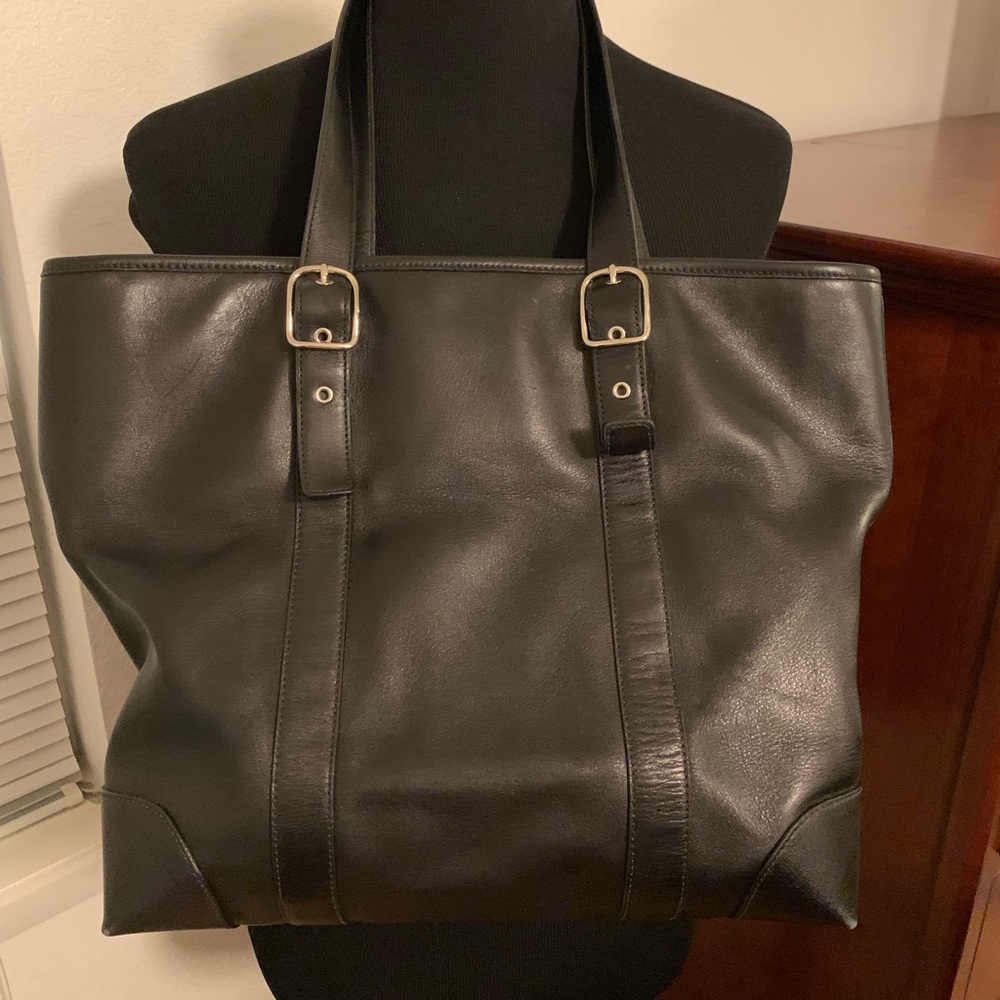 Coach Black leather tote with duster